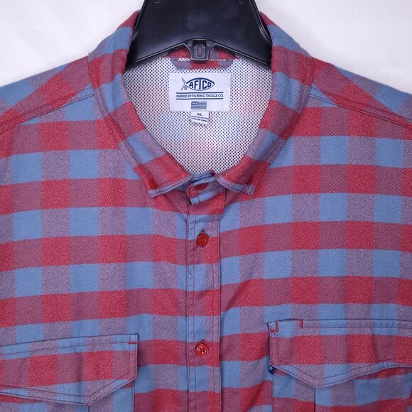 Aftco Flannel Shirt Mens XL Buffalo Check Red, Blue Vented Fishing Outdoor - Picture 2 of 10